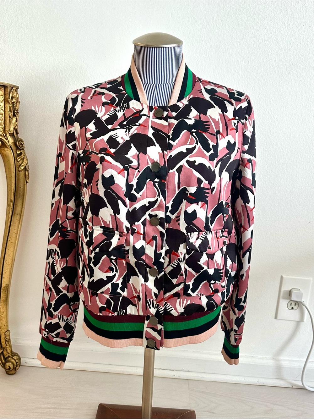 Ted Baker OOSEL Crane Print Bomber Jacket Pink Size 1